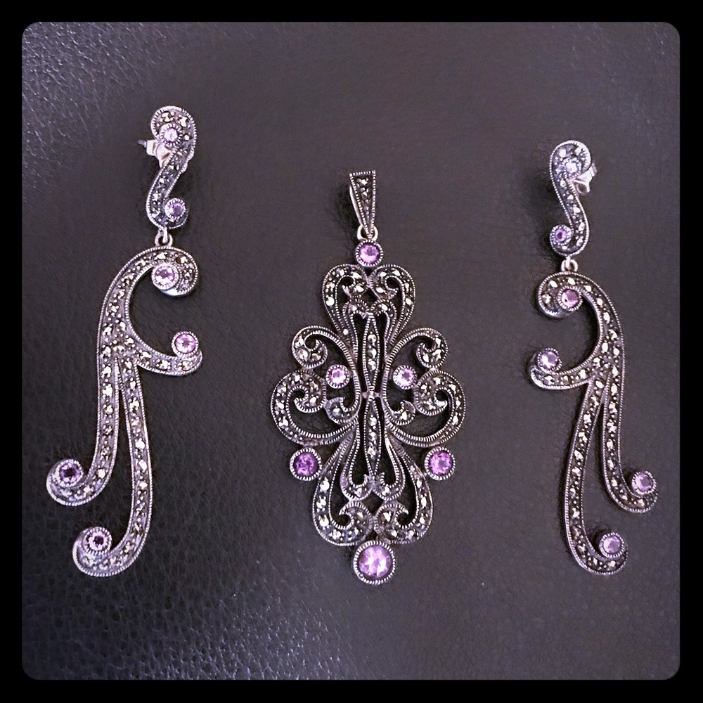 New! 925 Gorgeous Pendant and Earrings Set - Picture 1 of 5